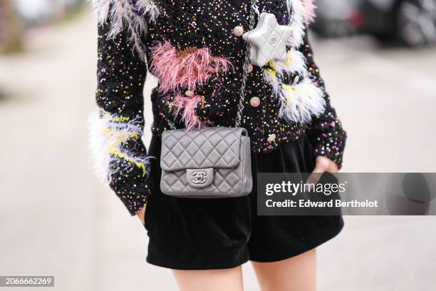 Close-up detail view of a Chanel bag, outside Chanel, during the Womenswear Fall/Winter 2024/2025 as part of Paris Fashion Week on March 05, 2024 in...