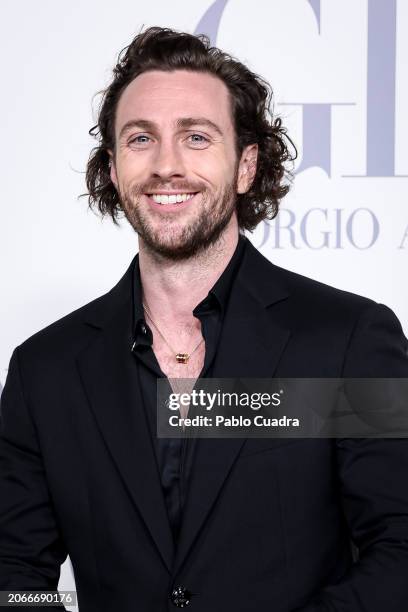 Aaron Taylor-Johnson attends the Madrid photocall for "ACQUA DI GIO" By Giorgio Armani at Matadero Madrid on March 07, 2024 in Madrid, Spain.