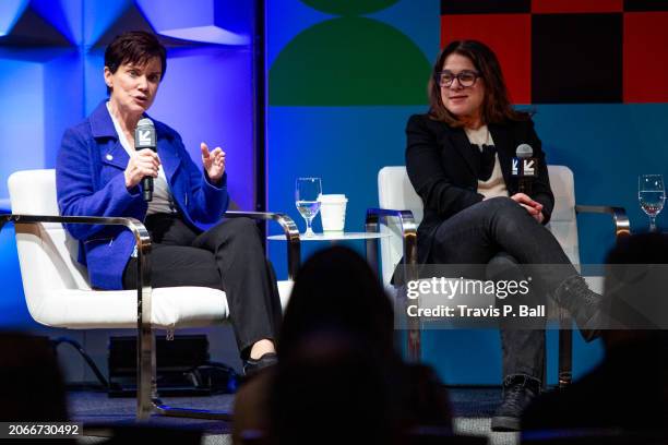 Candice DeLong and Lisa Ammerman at the Featured Session: Turning Podcast IP into TV as part of SXSW 2024 Conference and Festivals held at the Austin...