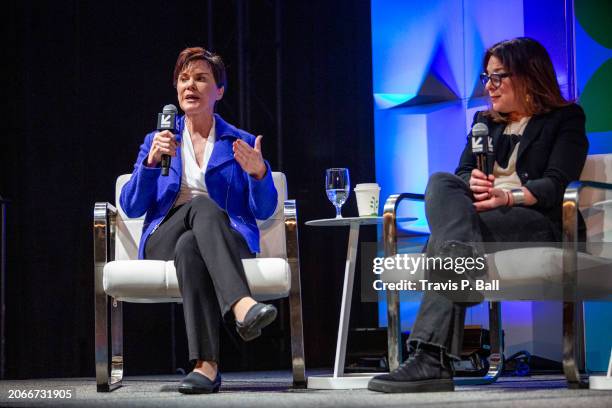 Candice DeLong and Lisa Ammerman at the Featured Session: Turning Podcast IP into TV as part of SXSW 2024 Conference and Festivals held at the Austin...