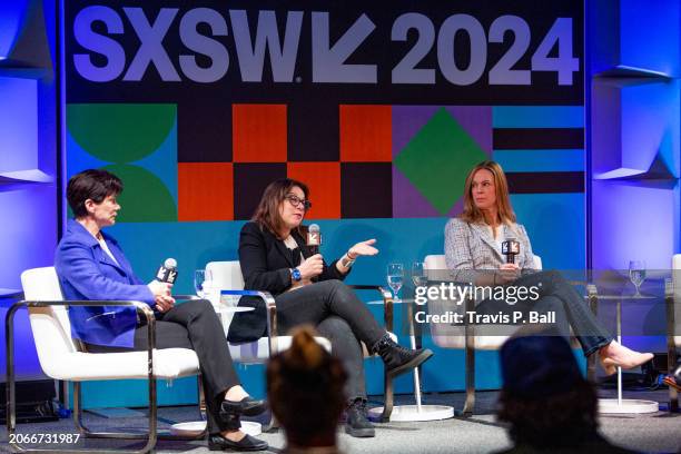 Candice DeLong, Lisa Ammerman and Alix Jaffe at the Featured Session: Turning Podcast IP into TV as part of SXSW 2024 Conference and Festivals held...