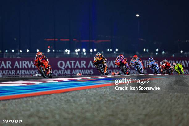 Francesco Bagnaia of Ducati Lenovo Team in action during the MotoGP race of the Qatar Airways Grand Prix of Qatar held at Lusail International...