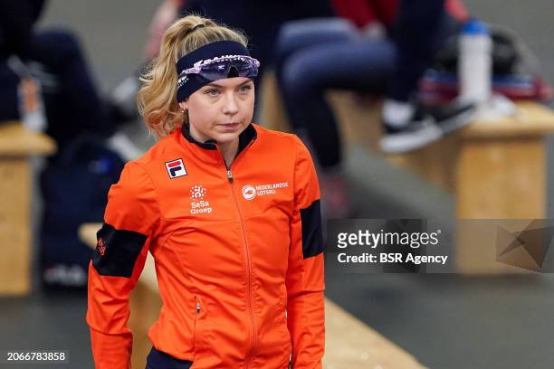 Joy Beune of The Netherlands before competing on the Women's 5000m during the ISU World Speed Skating Allround Championships at Max Aicher Arena on...