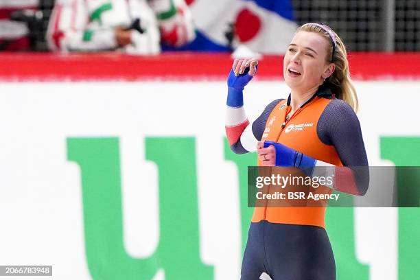 Joy Beune of The Netherlands after competing on the Women's 5000m during the ISU World Speed Skating Allround Championships at Max Aicher Arena on...