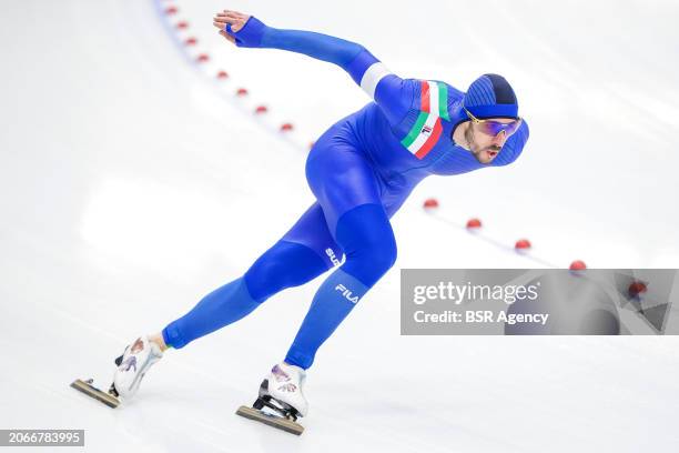 Davide Ghiotto of Italy competing on the Men's 1500m during the ISU World Speed Skating Allround Championships at Max Aicher Arena on March 10, 2024...