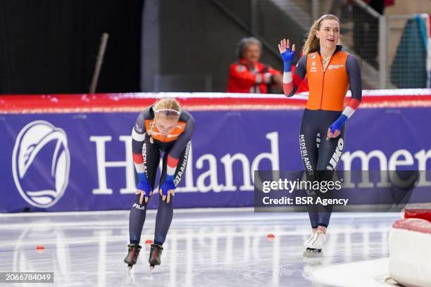 Marijke Groenewoud of The Netherlands, Joy Beune of The Netherlands competing on the Women's 1500m during the ISU World Speed Skating Allround...