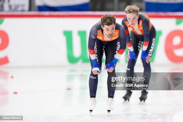 Chris Huizinga of The Netherlands, Kars Jansman of The Netherlands competing on the Men's 1500m during the ISU World Speed Skating Allround...