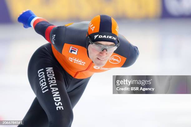 Kars Jansman of The Netherlands competing on the Men's 1500m during the ISU World Speed Skating Allround Championships at Max Aicher Arena on March...