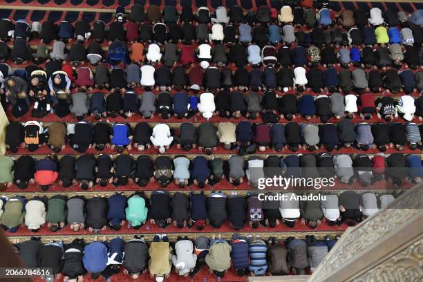 An aerial view of people performing the first taraweeh prayer of Ramadan at Muhammad al-Amin Mosque in Beirut, Lebanon on March 10, 2024.