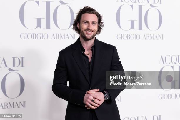 Aaron Taylor-Johnson attends the Madrid photocall for "ACQUA DI GIO" By Giorgio Armani at Matadero Madrid on March 07, 2024 in Madrid, Spain.