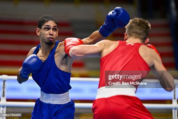 Lombardy , Italy - 10 March 2024; Owain Harris-Allan of Great Britain, right, in action against Lucas Alexander Fernandez Garcia of Uruguay during...