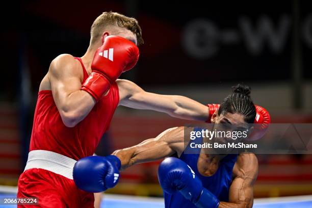 Lombardy , Italy - 10 March 2024; Owain Harris-Allan of Great Britain, left, in action against Lucas Alexander Fernandez Garcia of Uruguay during...