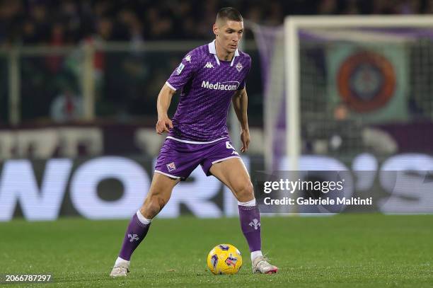 Nikola Milenkovic of ACF Fiorentina in action during the Serie A TIM match between ACF Fiorentina and AS Roma - Serie A TIM at Stadio Artemio Franchi...