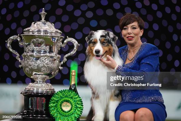 Melanie Raymond poses with Viking , an Australian Shepherd, aged three, co-owned by Melanie Raymond, John Shaw and Kerry Kirtley from Solihull,...