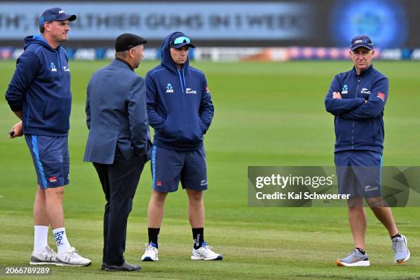 Head Coach Gary Stead of New Zealand looks on prior to day four of the Second Test in the series between New Zealand and Australia at Hagley Oval on...