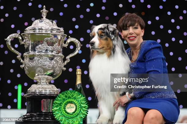 Melanie Raymond poses with Viking , an Australian Shepherd, aged three, co-owned by Melanie Raymond, John Shaw and Kerry Kirtley from Solihull,...