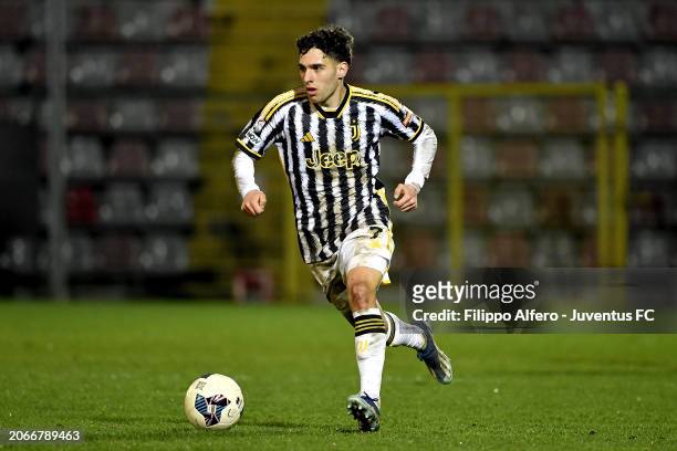 Luis Hasa of Juventus during the Serie C match between Juventus Next Gen and Pontedera at Stadio Giuseppe Moccagatta on March 10, 2024 in...