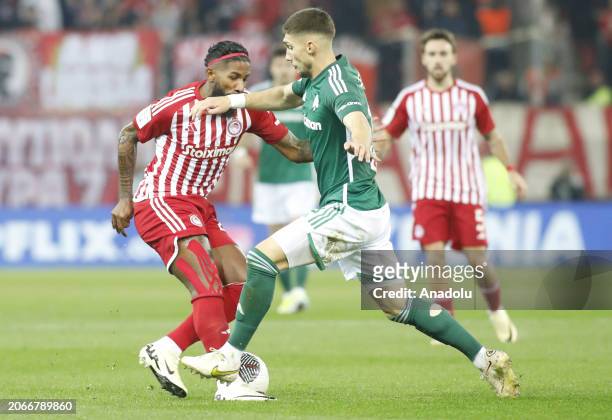 Adam Cerin Gdnezda of Panathinaikos in action against Rodinei of Olympiacos during the SuperLeague regular season soccer match Olympiacos FC vs...