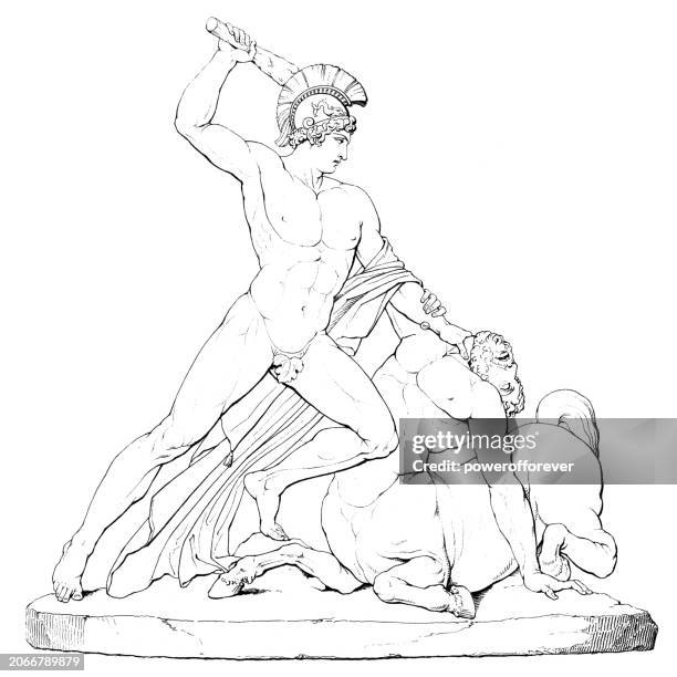 theseus defeating the centaur, statue by antonio canova - 19th century - theseus stock illustrations