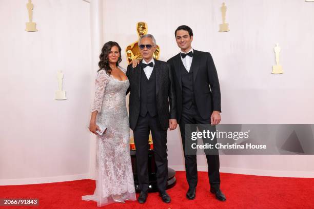 Hollywood, CA Veronica Berti, Andrea Bocelli and Matteo Bocelli arriving on the red carpet at the 96th Annual Academy Awards in Dolby Theatre at...