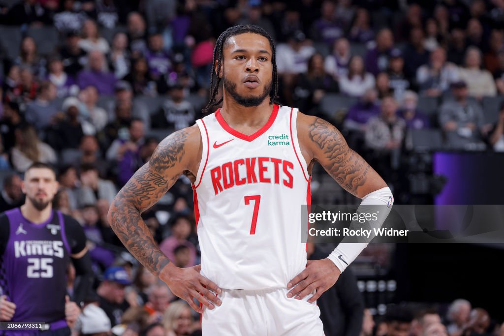 Cam Hodges Rockets Cam Whitmore of the Houston Rockets looks on during the game against ...