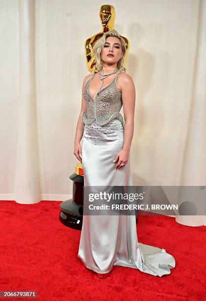 British actress Florence Pugh attends the 96th Annual Academy Awards at the Dolby Theatre in Hollywood, California on March 10, 2024.