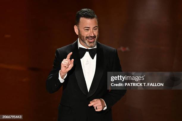 Host Jimmy Kimmel speaks onstage during the 96th Annual Academy Awards at the Dolby Theatre in Hollywood, California on March 10, 2024.