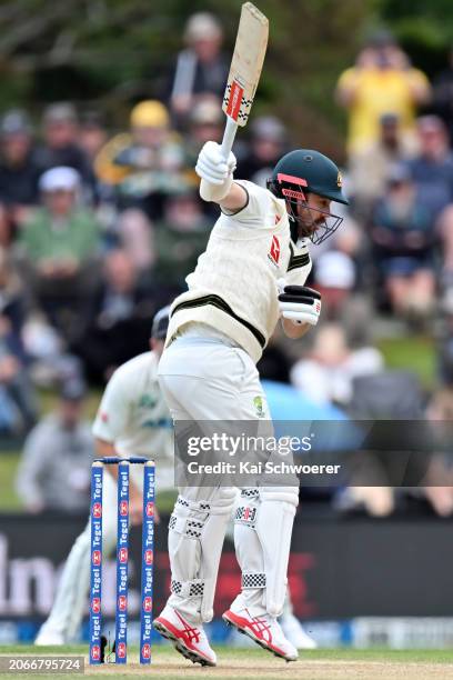 Travis Head of Australia bats during day four of the Second Test in the series between New Zealand and Australia at Hagley Oval on March 11, 2024 in...