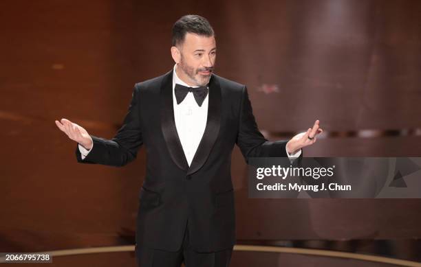 Hollywood, CA Jimmy Kimmel delivers his opening during the live telecast of the 96th Annual Academy Awards in Dolby Theatre at Hollywood & Highland...