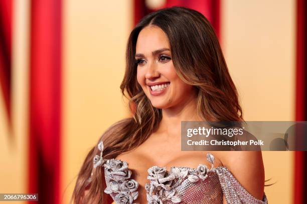 Jessica Alba at the 2024 Vanity Fair Oscar Party held at the Wallis Annenberg Center for the Performing Arts on March 10, 2024 in Beverly Hills,...