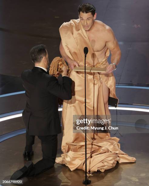 Hollywood, CA Jimmy Kimmel and John Cena during the live telecast of the 96th Annual Academy Awards in Dolby Theatre at Hollywood & Highland Center...