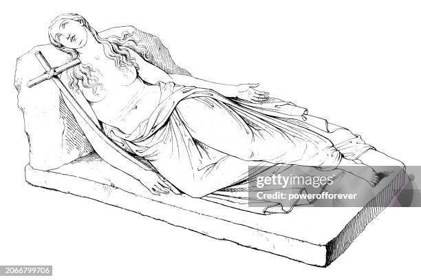 liegende magdalena, statue von antonio canova - 19. jahrhundert - maria magdalena stock-grafiken, -clipart, -cartoons und -symbole