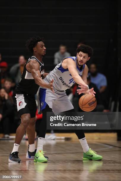 Justin Jackson of the Texas Legends makes a pass during the game against the Rip City Remix on March 10, 2024 at Chiles Center in Portland, Oregon....