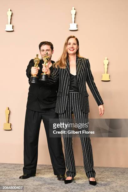 Arthur Harari and Justine Triet win Best Original Screenplay for "Anatomy Of A Fall" at the 96th Annual Oscars held at Dolby Theatre on March 10,...