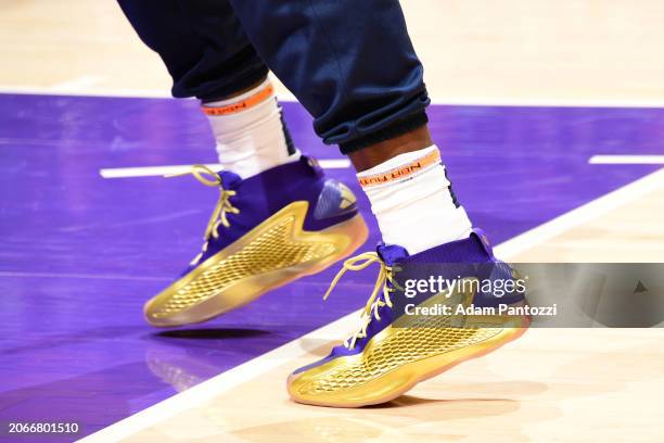 The sneakers worn by Anthony Edwards of the Minnesota Timberwolves during the game against the Los Angeles Lakers on March 10, 2024 at Crypto.Com...