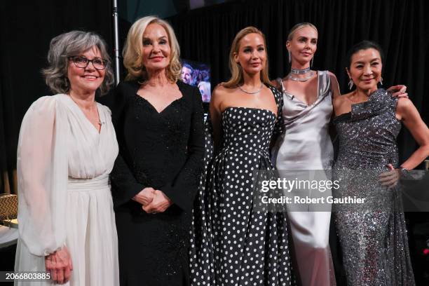 Hollywood, CA Best Actress presenters and past winners Sally Field, Jessica Lange, Jennifer Lawrence, Charlize Theron and Michelle Yeoh back stage...