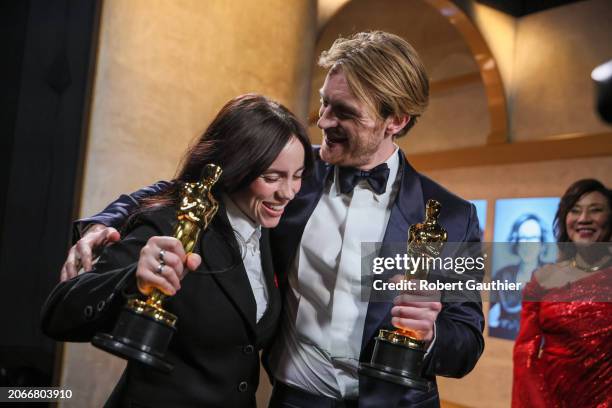 Hollywood, CA Billie Eilish and Finneas O'Connell back stage during the the 96th Annual Academy Awards in Dolby Theatre at Hollywood & Highland...