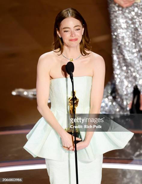 Emma Stone accepts the Best Actress in a Leading Role award for "Poor Things" at the 96th Annual Oscars held at Dolby Theatre on March 10, 2024 in...