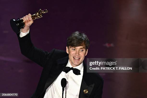 Irish actor Cillian Murphy accepts the award for Best Actor in a Leading Role for "Oppenheimer" onstage during the 96th Annual Academy Awards at the...