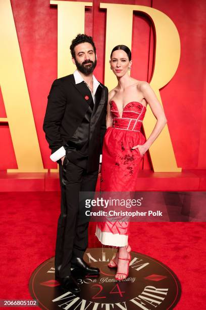 Morgan Spector and Rebecca Hall at the 2024 Vanity Fair Oscar Party held at the Wallis Annenberg Center for the Performing Arts on March 10, 2024 in...
