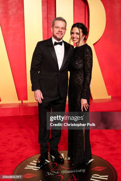 Matt Damon and Luciana Damon at the 2024 Vanity Fair Oscar Party held at the Wallis Annenberg Center for the Performing Arts on March 10, 2024 in...