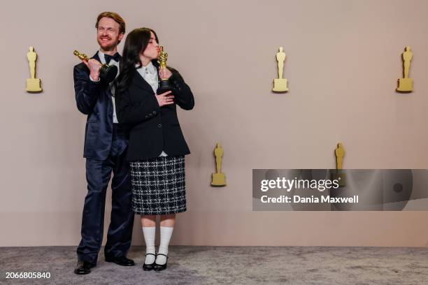 Hollywood, CA Finneas O'Connell and Billie Eilish win Best Original Song for 'What Was I Made For?' from "Barbie" in the deadline room at the 96th...