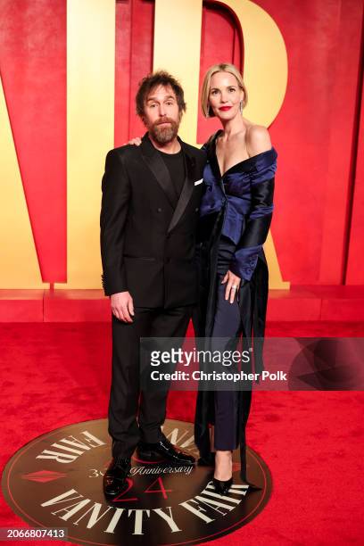 Sam Rockwell and Leslie Bibb at the 2024 Vanity Fair Oscar Party held at the Wallis Annenberg Center for the Performing Arts on March 10, 2024 in...