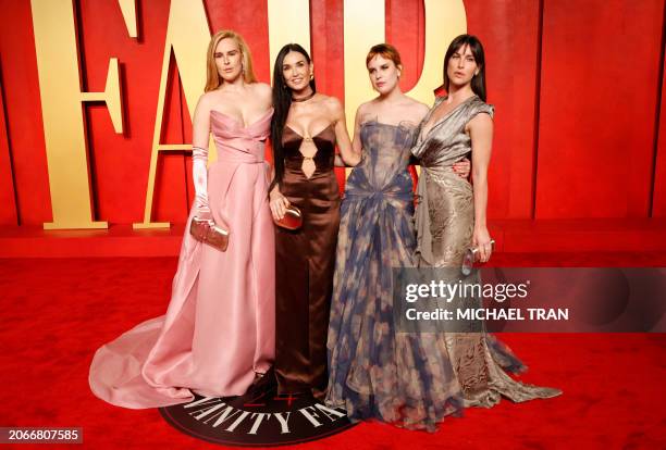 Actress Demi Moore and daughters Rumer Willis , Tallulah Willis and Scout LaRue Willis attend the Vanity Fair Oscars Party at the Wallis Annenberg...