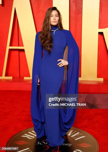 Actress Jessica Biel attends the Vanity Fair Oscars Party at the Wallis Annenberg Center for the Performing Arts in Beverly Hills, California, on...