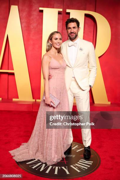 Emily Blunt and John Krasinski at the 2024 Vanity Fair Oscar Party held at the Wallis Annenberg Center for the Performing Arts on March 10, 2024 in...