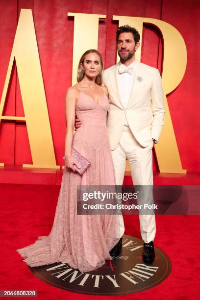 Emily Blunt and John Krasinski at the 2024 Vanity Fair Oscar Party held at the Wallis Annenberg Center for the Performing Arts on March 10, 2024 in...
