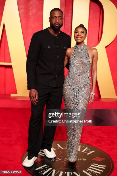 Dwyane Wade and Gabrielle Union at the 2024 Vanity Fair Oscar Party held at the Wallis Annenberg Center for the Performing Arts on March 10, 2024 in...