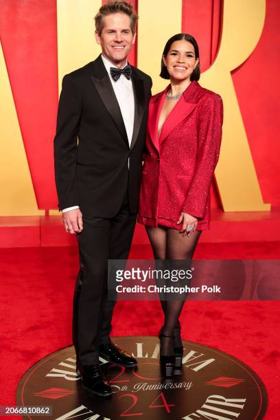 Ryan Piers Williams and America Ferrera at the 2024 Vanity Fair Oscar Party held at the Wallis Annenberg Center for the Performing Arts on March 10,...