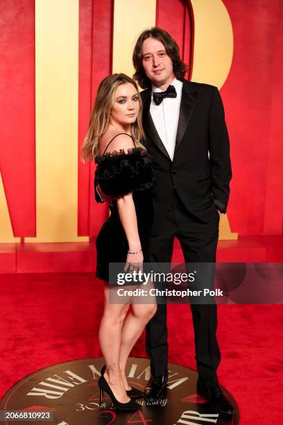 Billie Lourd and Austen Rydell at the 2024 Vanity Fair Oscar Party held at the Wallis Annenberg Center for the Performing Arts on March 10, 2024 in...